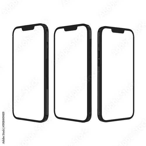 Three black smartphone mockups displayed in a simple isolated composition