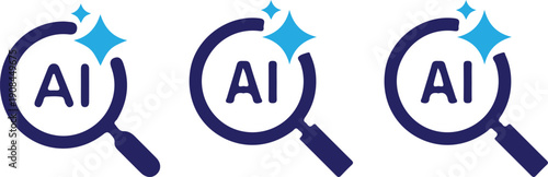 generate ai loupe research magnifying glass three bule icon set vector illustration design 