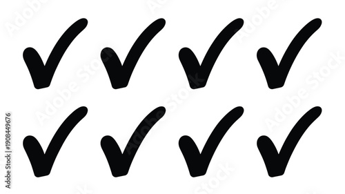 Collection of hand drawn black check marks against a white background