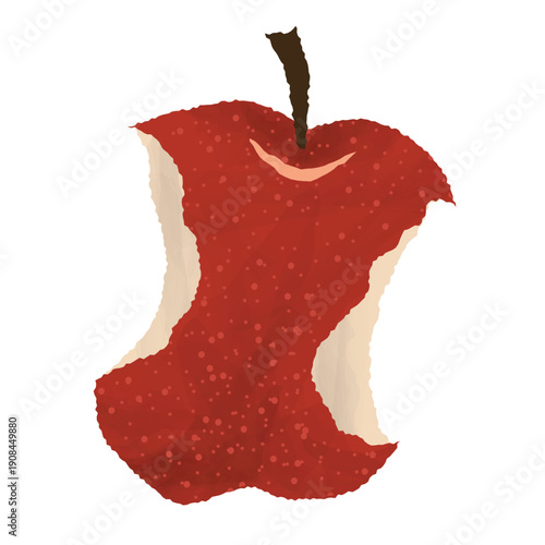 Partial Eaten Red Apple Core Vector Illustration with Textured Skin