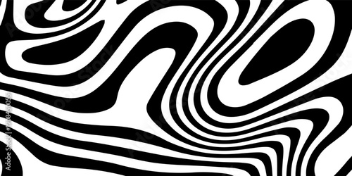 Abstract Black and White Wavy Zebra Stripes Optical Illusion Background Pattern. Modern Trendy design in Vector EPS 10