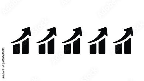 Five black arrows pointing upwards in a linear arrangement