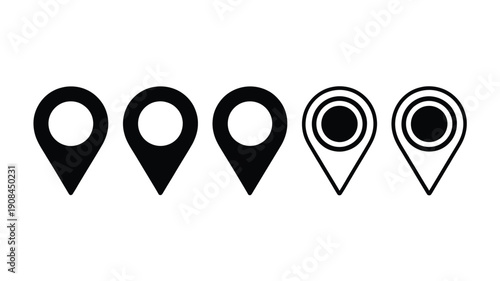 A series of black map marker icons with varying fills