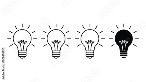 Four lightbulbs depicting stages of idea generation and innovation