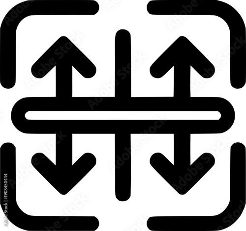 Expanding Icon: A minimalistic black expanding icon, representing growth, enlargement, or versatility, is depicted against a neutral background.