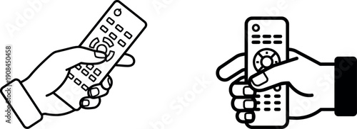 Remote control line art icon set of hands holding tv remote vector illustration isolated on transparent background