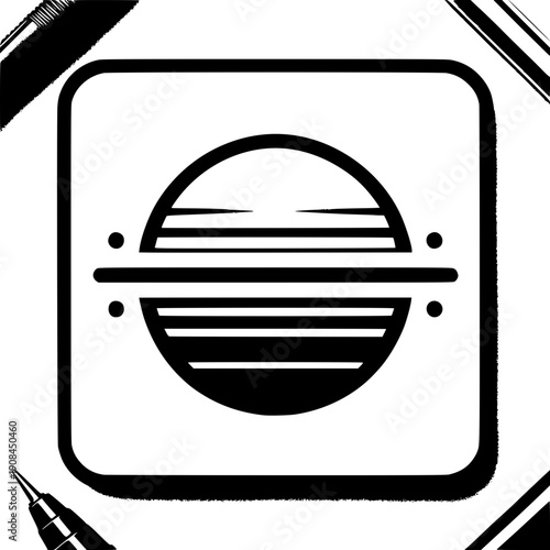 Artistic Pen Illustration: A captivating graphic illustration featuring a precise pen sketch of a stylized sun or celestial body, perfect for various creative concepts. 