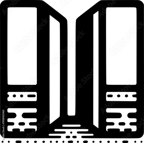 Mysterious Architectural Passage: An intriguing black and white illustration showcasing an abstract representation of an architectural corridor, hinting at exploration and discovery.