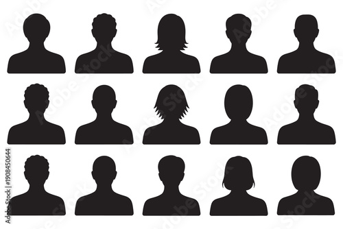 Minimalist avatar silhouettes showing different hairstyles for group profiles