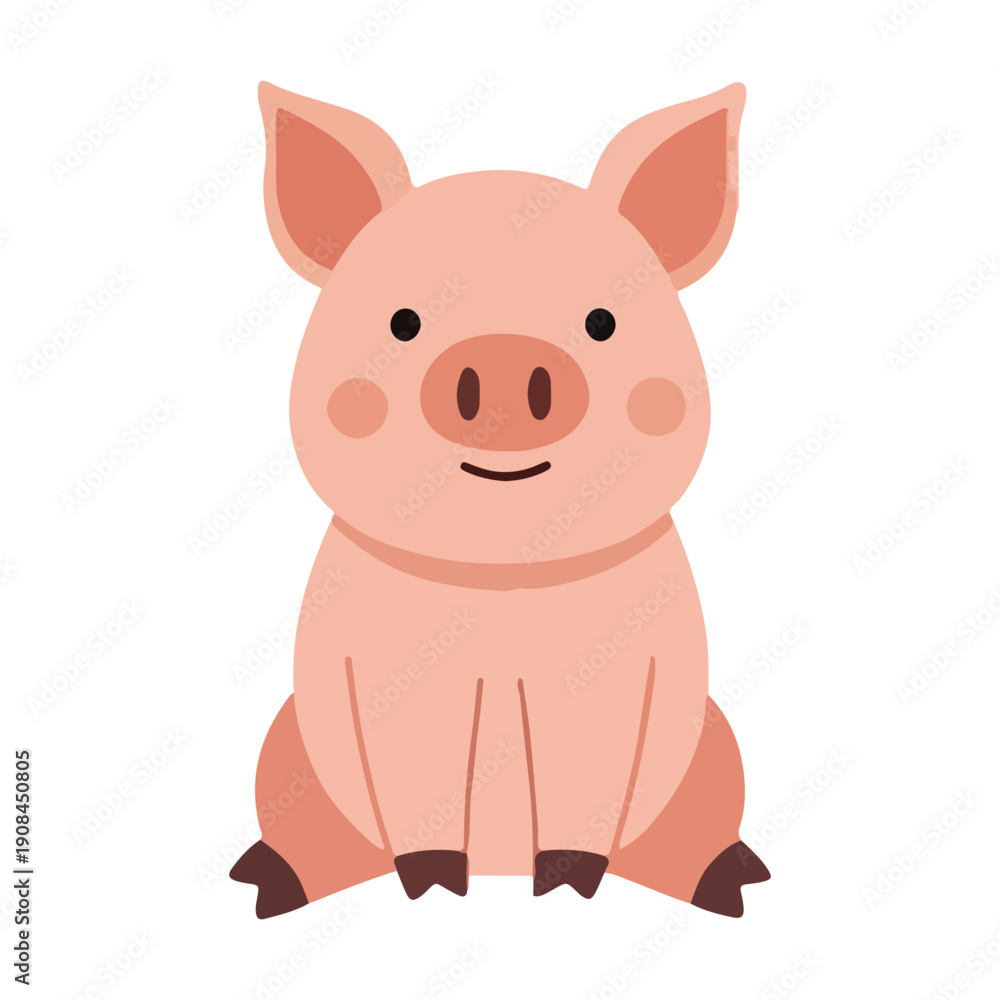 Fototapeta premium Cute Cartoon Pig Sitting Illustration