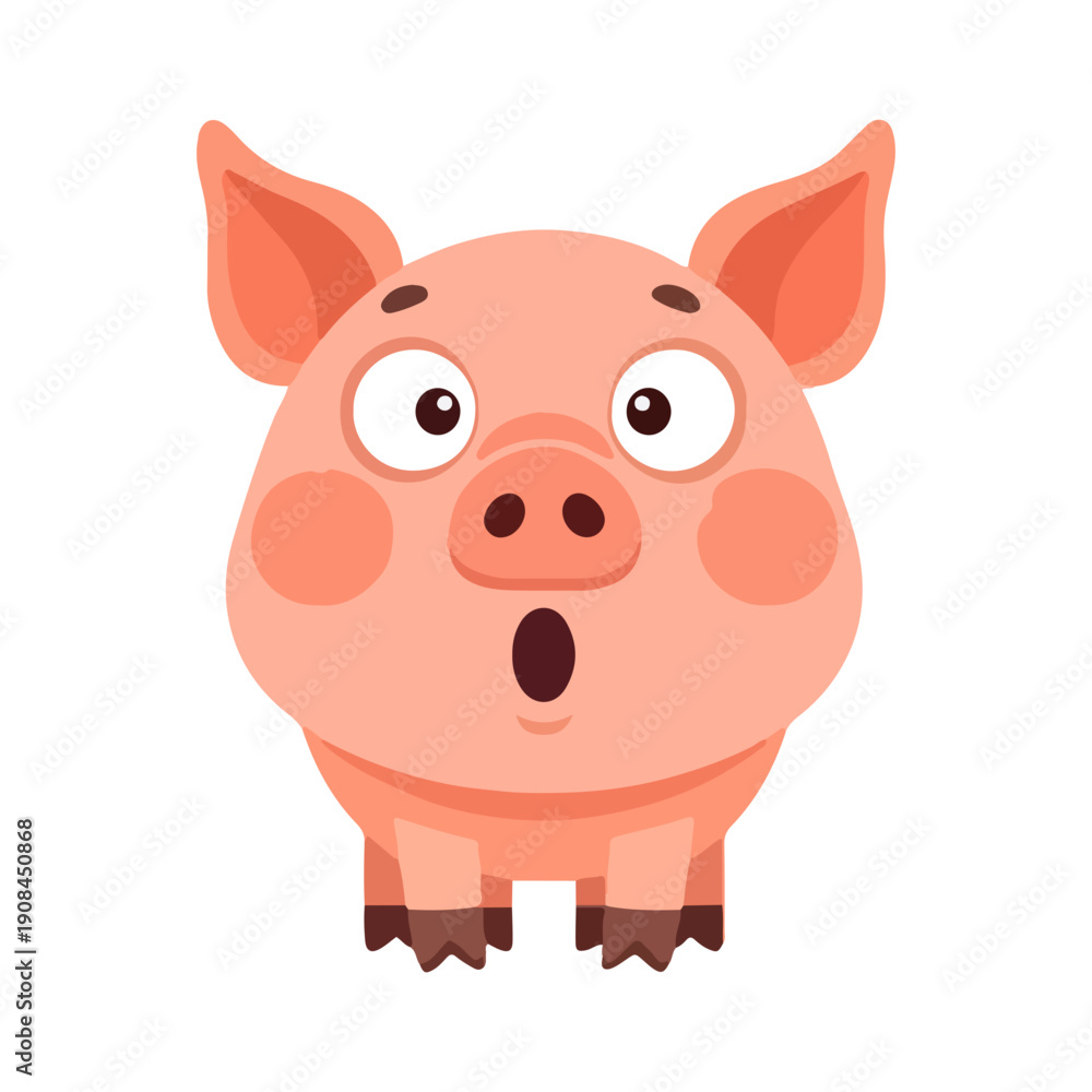 Fototapeta premium Cute surprised piglet cartoon illustration