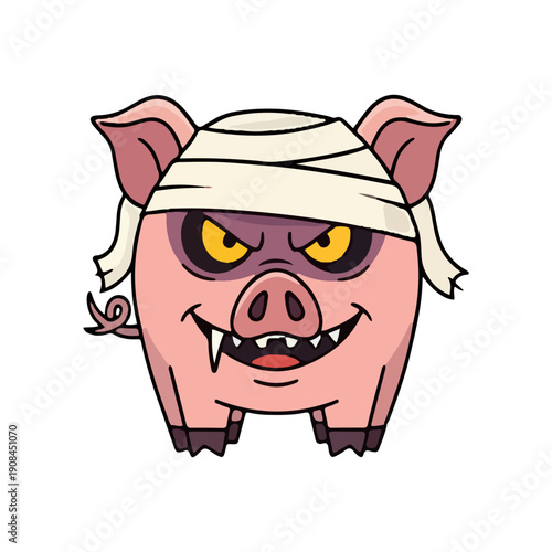 Obraz na płótnie Evil Mummy Pig Halloween Cartoon Mascot Vector Illustration