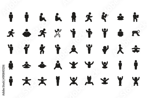 Collection of various human figure icons in different poses and actions