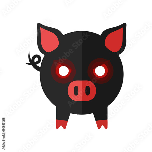 Stylized black pig icon with glowing red eyes flat design vector