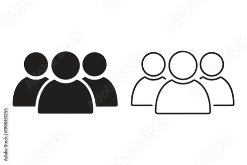 Set of group people icons with simple round heads for community representative
