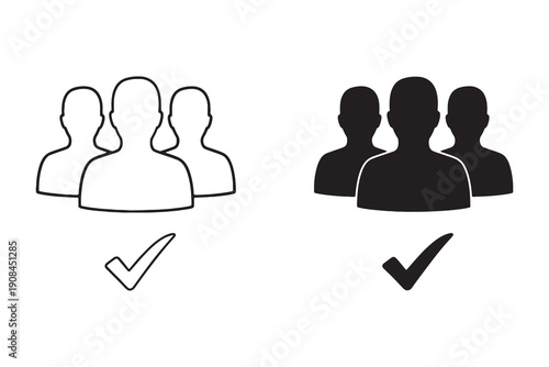 Group of people icon with check mark symbol representing team member selection