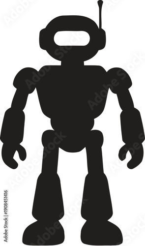 Vibrant robot character in dynamic pose with extended limbs