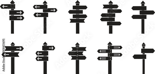 Collection of modern direction signs for navigation