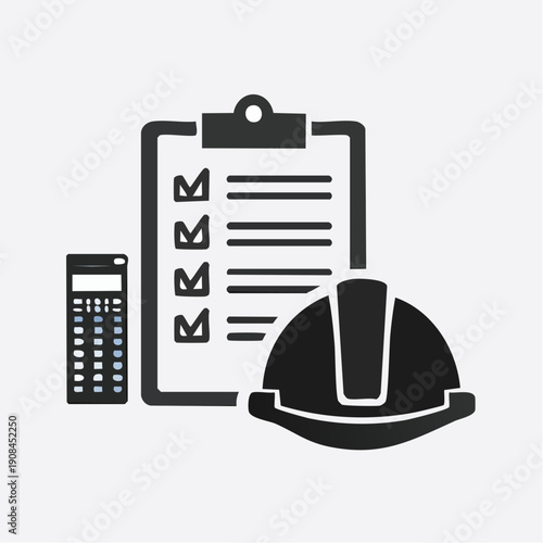 Construction checklist and hard hat icon representing safety and planning in the building industry