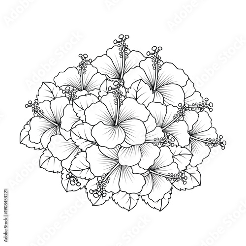 rose of sharon flower coloring page illustration with line art stroke of black and white hand drawn