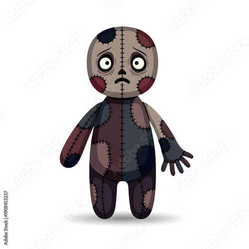Scary voodoo doll with stitched body and face.