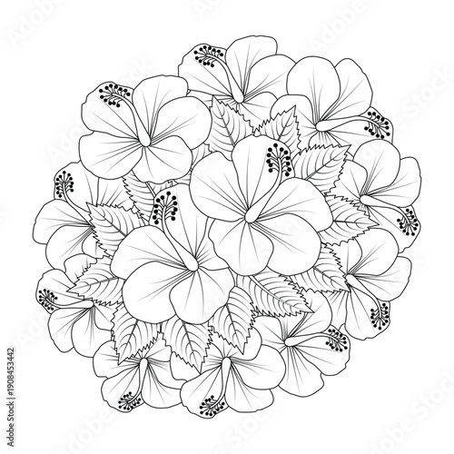 rose of sharon flower coloring page illustration with line art stroke of black and white hand drawn