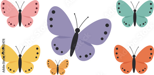 Set of colorful vector butterfly and moth insects with beautiful wings isolated on white background featuring swallowtail and lepidoptera species in nature