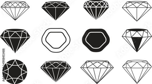 Collection of elegant diamond and gemstone illustrations