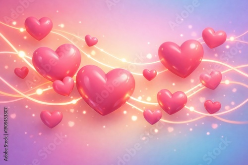 A vibrant illustration featuring floating pink hearts on a soft, gradient background, symbolizing love and affection.