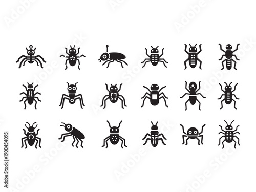 Set of various crawling bug and insect flat icons for entomology and biodiversity