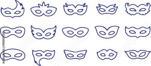 mask superhero carnival bandit face part eye bule outline icon set vector illustration design collection 