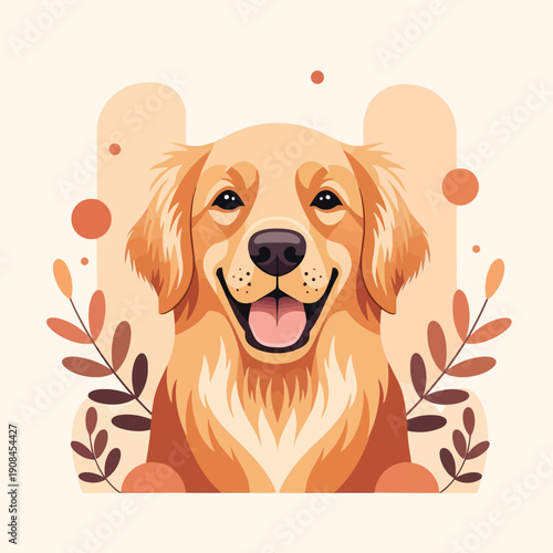 Happy golden retriever dog illustration on abstract background