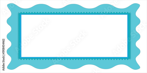 A vibrant turquoise frame with wavy edges and a white background