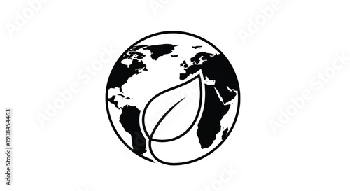 Globe icon with leaf symbolizing environmental conservation and sustainability efforts worldwide featuring environment, ecology, earth with world and symbol elements for green, eco-friendly projects,
