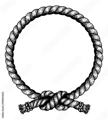 Vintage line art illustration of a rope frame depicting a square knot for a nautical border