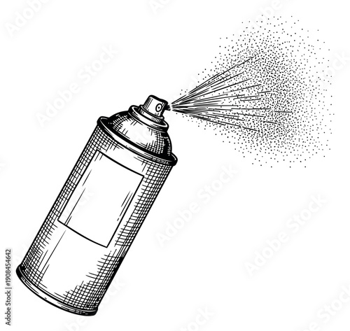 Line art illustration of a spray can depicting spraying action for creative design