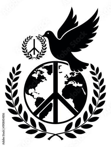 Graphic illustration of a dove and peace symbol depicting global harmony for international activism