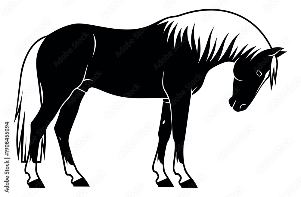 Obraz premium Graphic illustration of a horse depicting a gentle pose for equestrian themes