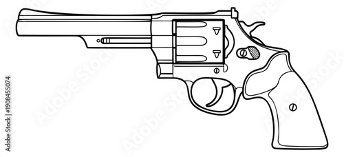 Line art illustration of a revolver depicting a classic side view for self-defense or law enforcement concepts