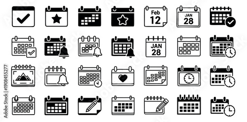 Minimalist calendar icon set featuring various events and reminders for scheduling and planning