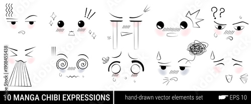 Manga style motion set featuring speed lines, directional arrows, expressive faces, and doodle elements. Designed for emphasis effects with sigh symbols in action scenes.