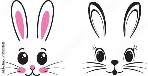 Cute easter Head icon , Bunny faces vector Rabbit ears vector silhouette illustration on white background