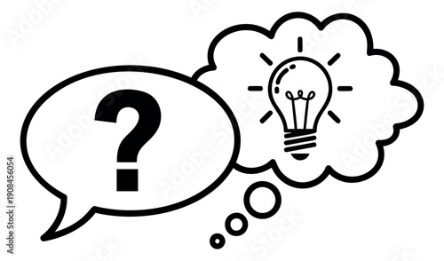 Line art illustration of a question mark and light bulb depicting idea generation for problem solving