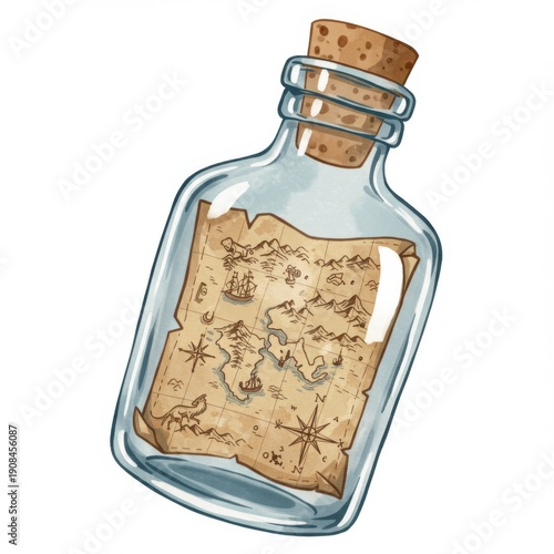 Antique Map Inside a Glass Bottle with Cork