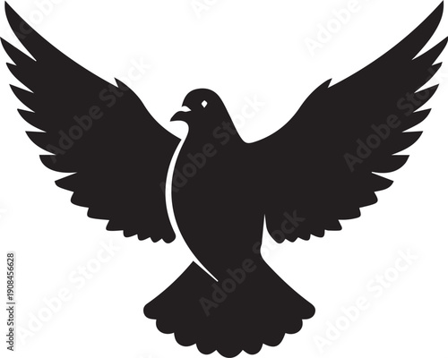 Tableau sur toile Flying dove with spread wings holy spirit symbol graphic illustration line art v