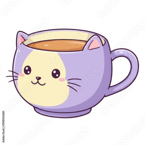 Cute Cat Shaped Mug with Beverage and Creamy Color Pallete Digital Art