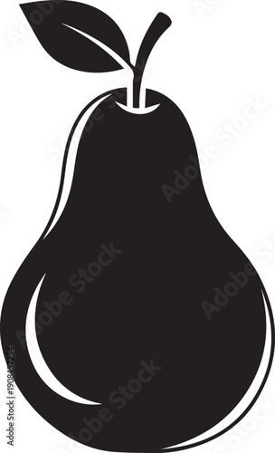 Simple black pear icon with leaf on white background