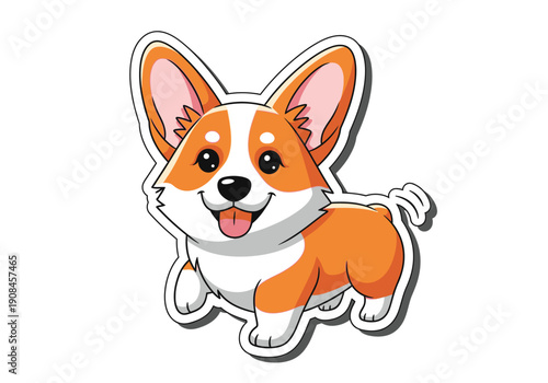 Cute welsh corgi dog sticker with white border on white background