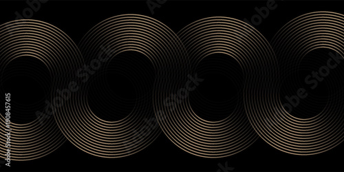 Abstract golden glowing geometric lines on dark background. Modern shiny round lines pattern. Futuristic technology concept. Suitable for posters, covers, banners, presentations, websites,