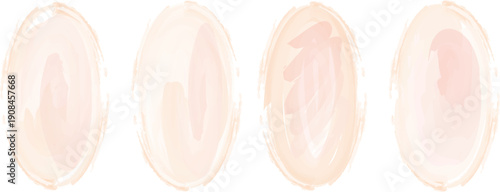 Oval watercolor peach pink blob background with soft paint brush strokes. Nude orange color blotch pastel circle vector texture.